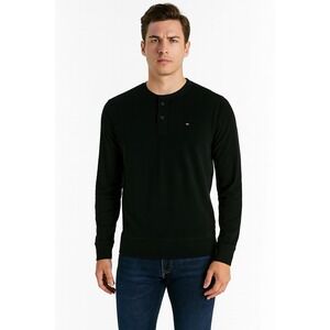 Tommy Hilfiger‎ Henley Shirt Men's Size Small Black Long Sleeve Logo Classic Cot